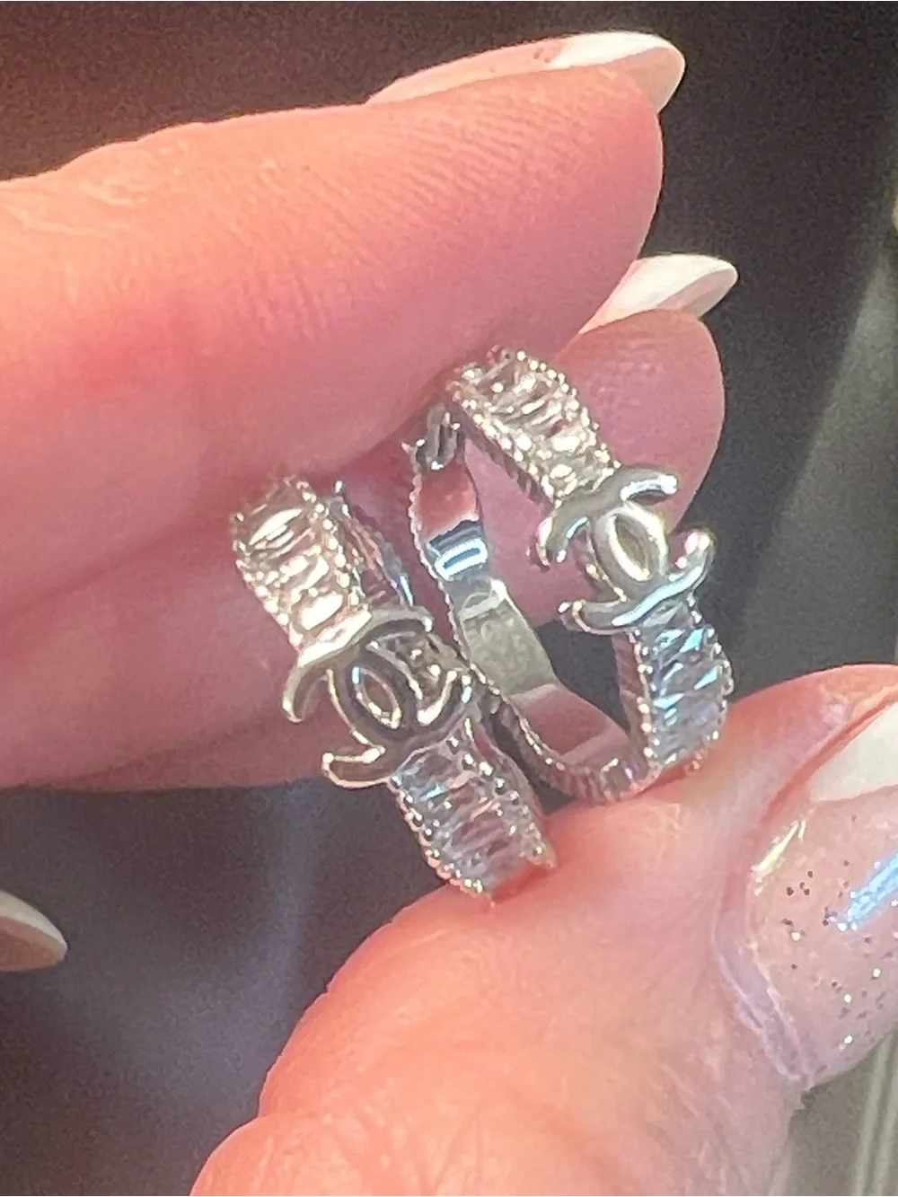 Silver Crystal C Hoop Earrings